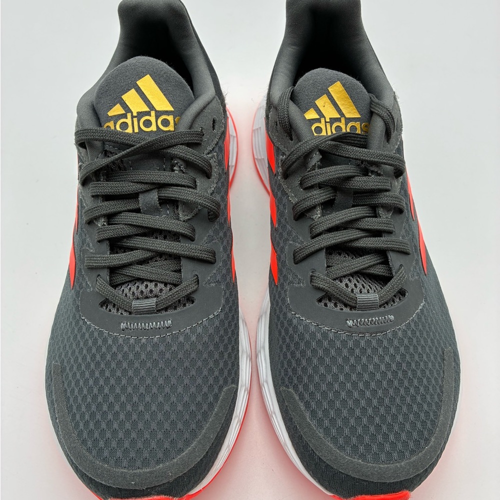 adidas kids Dark Gray Sneakers with Red and Gold Accents, 3.5